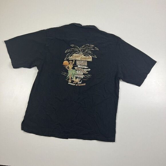 VTG Tommy Bahama Shirt Mens Large Black Silk Button Up Camp Hawaiian Beach Fish0 - Picture 8 of 8